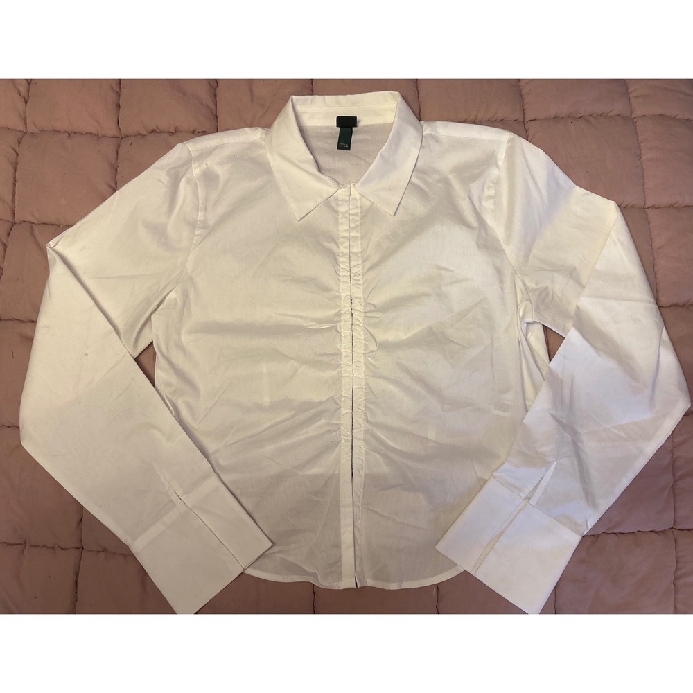 Wild Fable Womens White Cropped Hook & Eye Front Long Sleeve Top, Size L - Picture 1 of 8